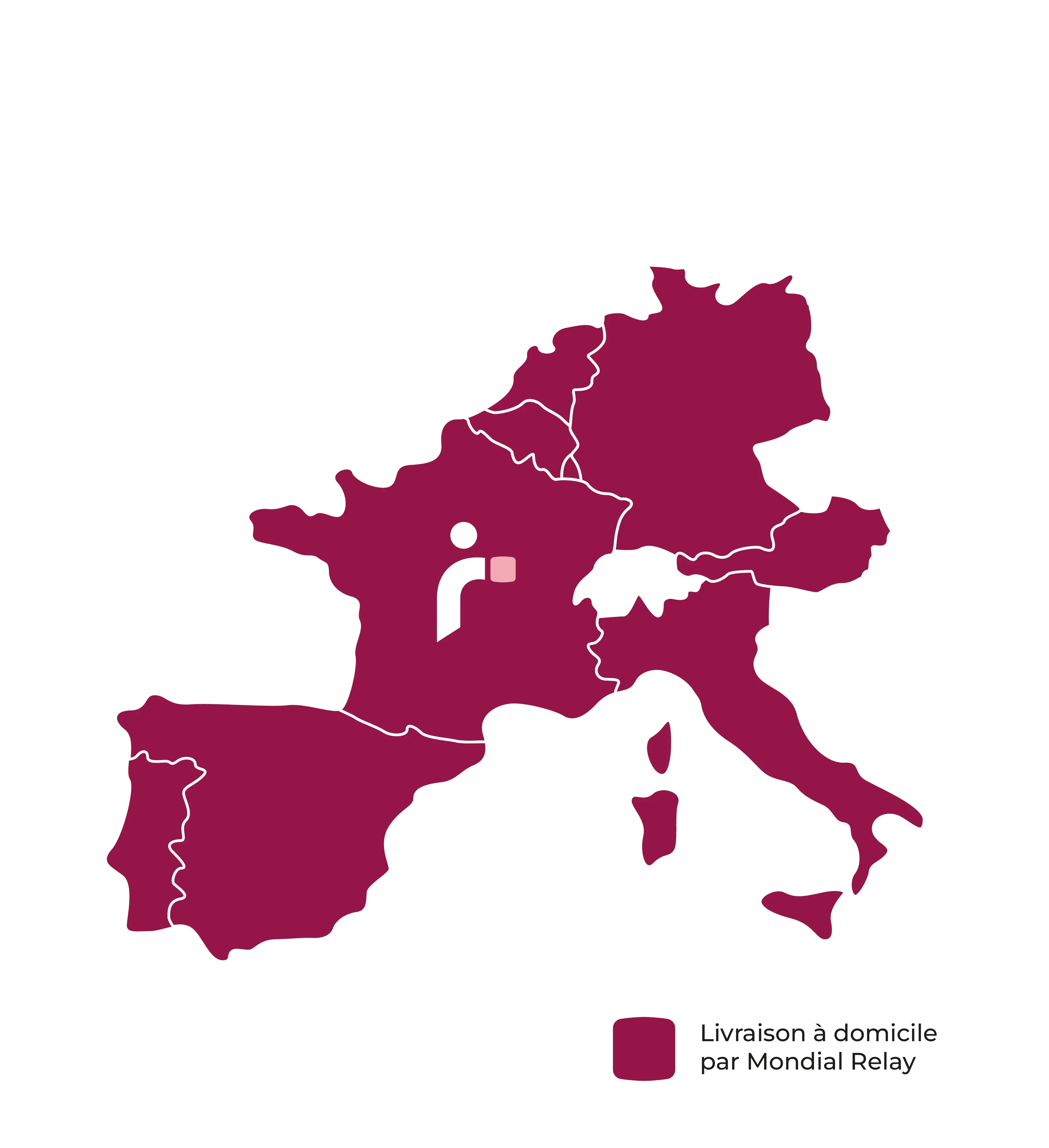 Carte des pays disponibles en livraison à domicile par Mondial Relay